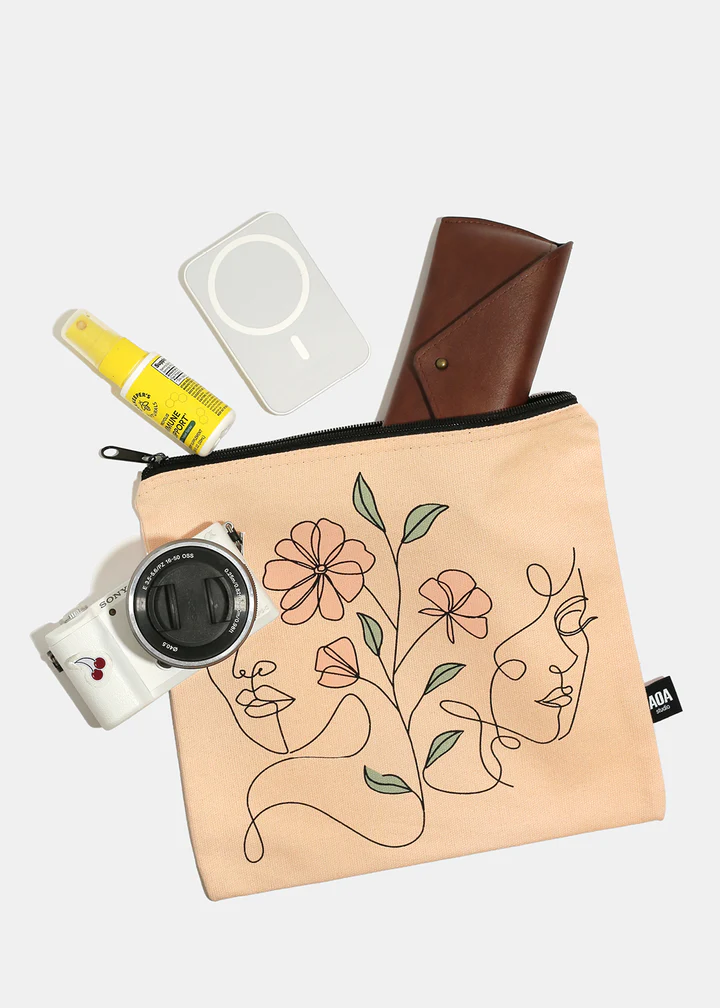 A+ Large Canvas Bag - Floral Girls Sketch