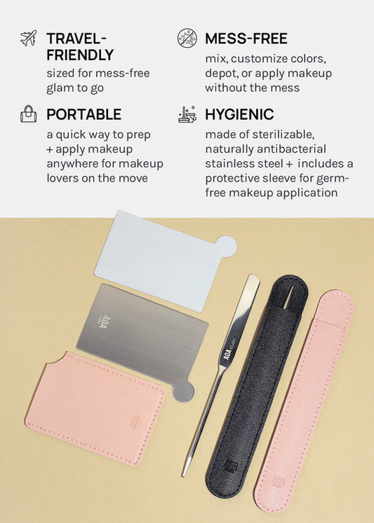 AOA Stainless Steel Mixing Palette and Spatula with Protective Sleeve - Pink Set