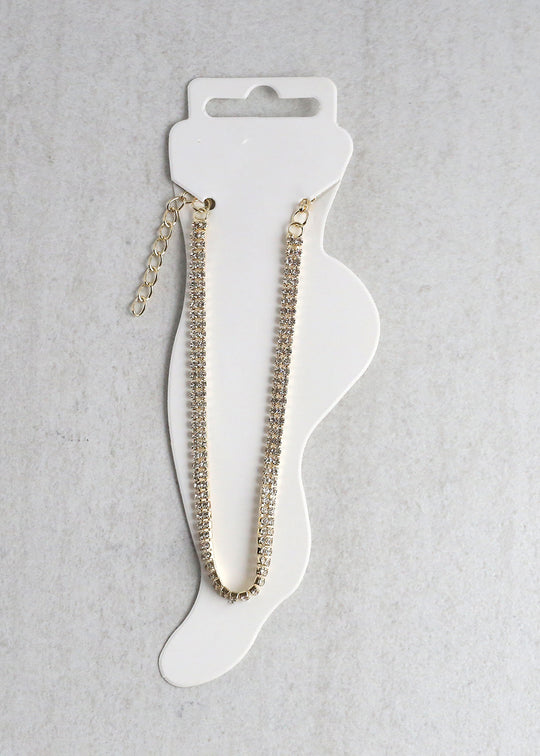 Double Row Rhinestone Tennis Bracelet - Gold