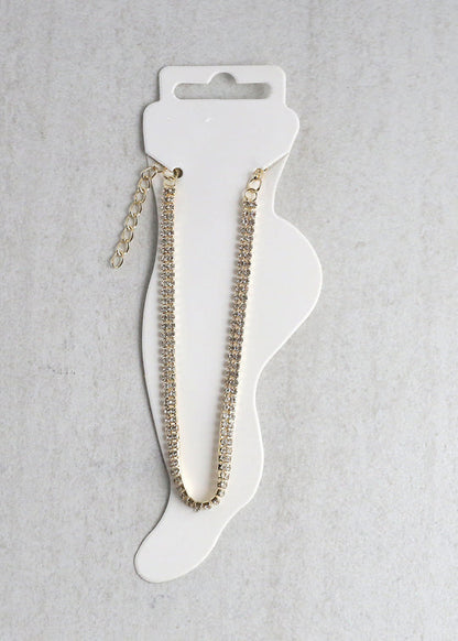 Double Row Rhinestone Tennis Bracelet - Gold