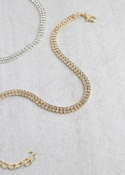 Double Row Rhinestone Tennis Bracelet - Gold