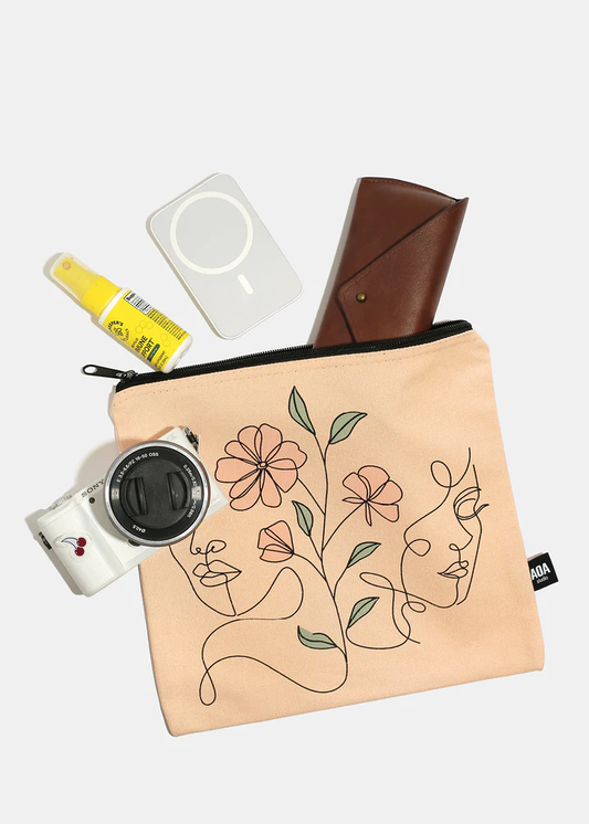 A+ Large Canvas Bag - Floral Girls Sketch