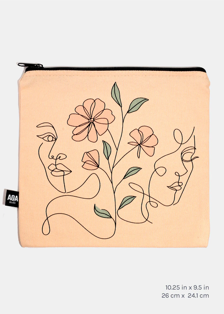 A+ Large Canvas Bag - Floral Girls Sketch