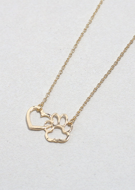 Heart & Paw Print Necklace - Gold
